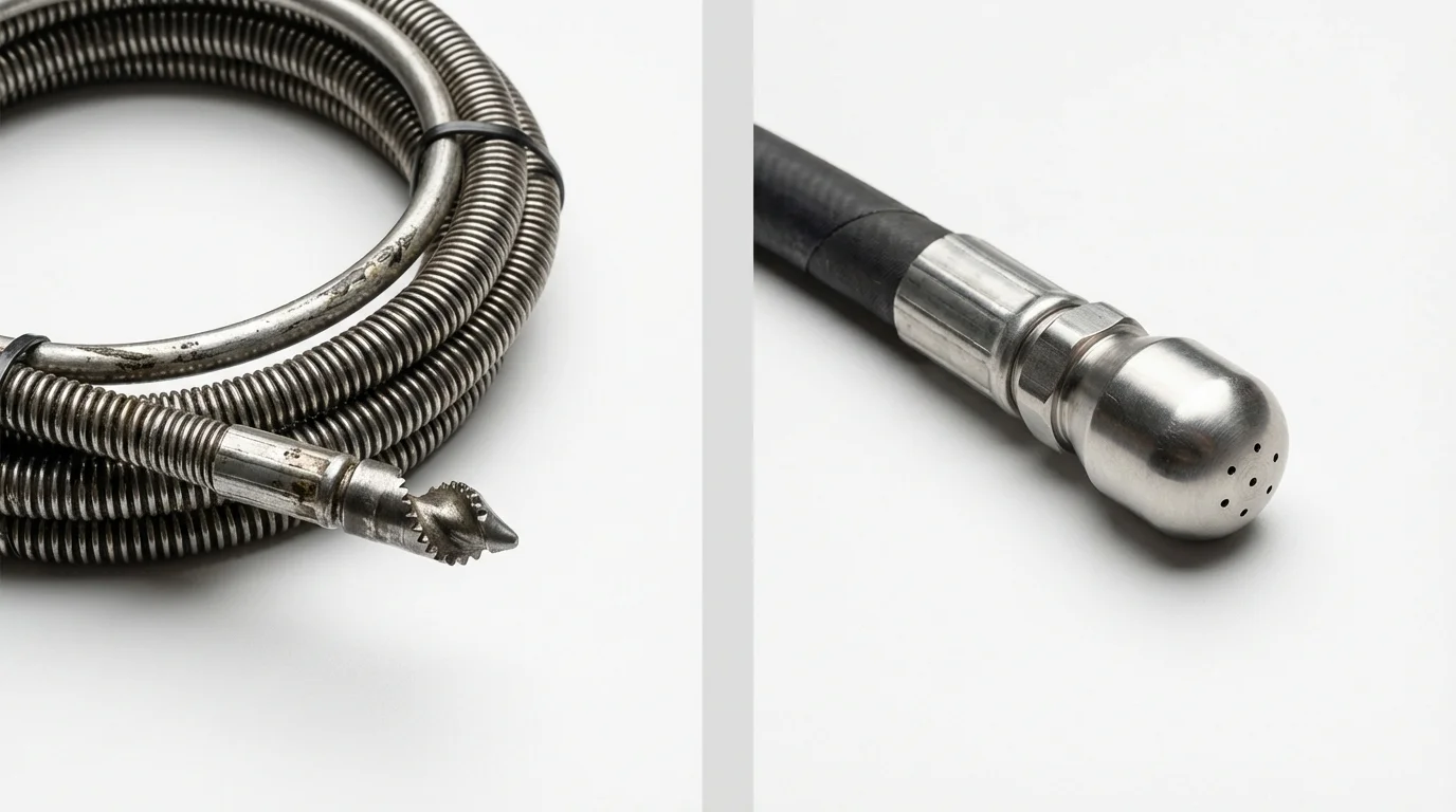 Drain snake cable and hydro jetting nozzle used for drain cleaning in Delaware, OH