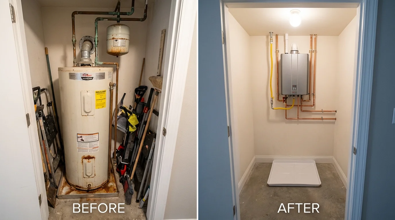 Tank water heater versus wall-mounted tankless unit comparison for Delaware, OH homeowners